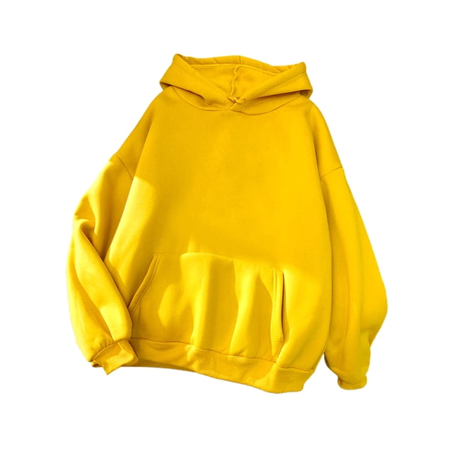 Innerwin Hoodies Fleece Women Sweatshirt Sport Solid Color Loose Fit Hooded Tops Yellow L