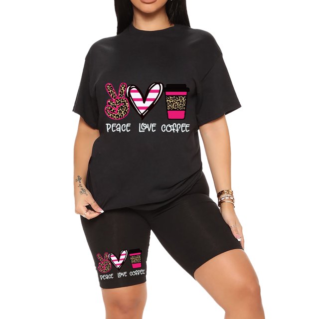 Innerwin Sweatsuits Short Sleeve Ladies Two Piece Outfit Fitness Crew Neck Loose Fit Jogger Set Style-A XS