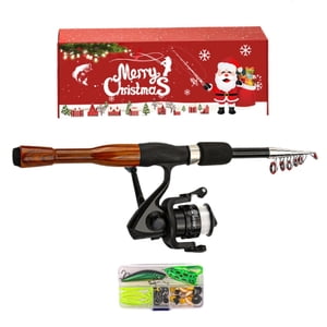 XFGOU bâton de tige Jouets et Hobbies de Noël Ensemble de bâton de fibre de pêche Rod & Kit Inoxydable Tige de pêche télescopique et Combo de bobines pour les accessoires de pêche en eau douce de voyage & Cosplay