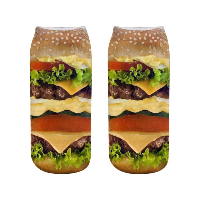 LSLJS Mode Homme Femme Amusant Imprimé Hamburger Frites Coton Absorbant la Sueur Section Courte