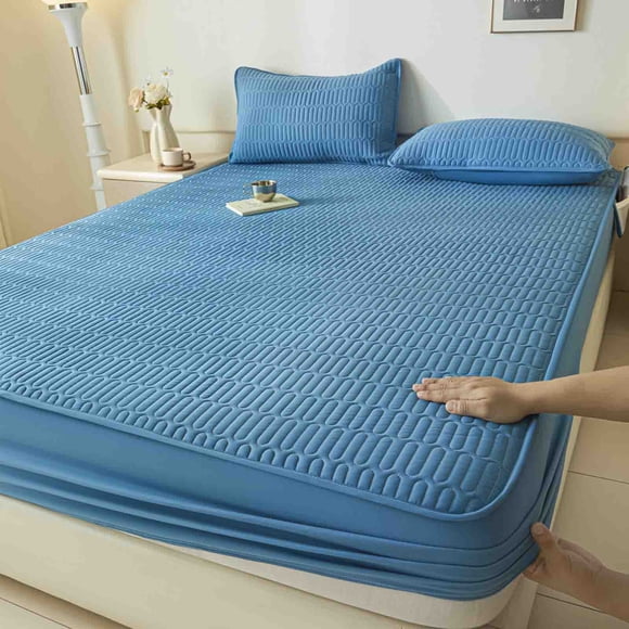Quilted Water-Resistant Bed Cover Complete Set for Mattress Protection, Summer Ice Silk Mat with Nylon Material, Cooling Breathable Bedroom Sleeping, 59.06" x 78.74", KTFgvq