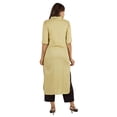 thumbnail image 4 of Moomaya Solid Rayon Kurta For Women bell Sleeve Drawstring Neck Long Ethnic Kurti, 4 of 7