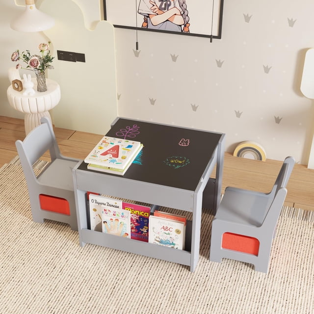Kids Table and Chair Set, Toddler Desk with Storage Drawer, Wooden Activity Table with Detachable Tabletop, Suitable for Classroom,Home,Nursery,Playroom