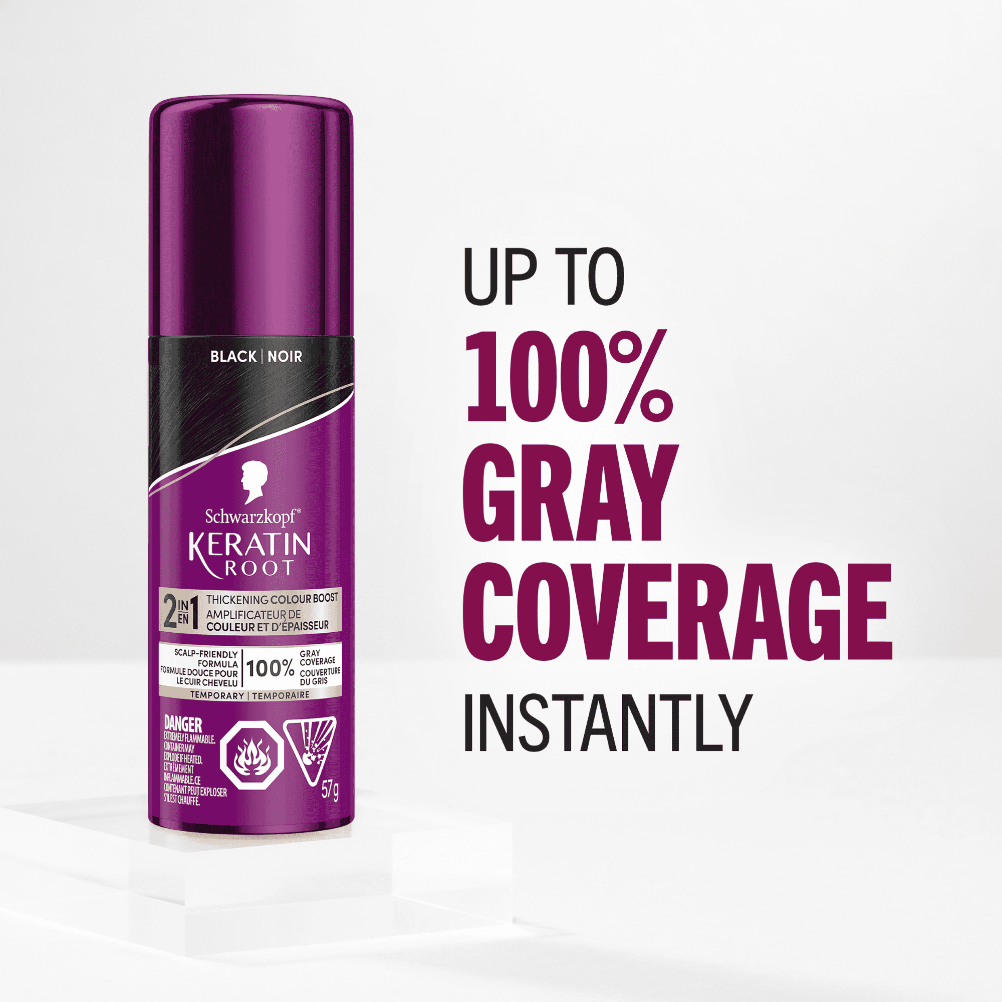 Schwarzkopf Keratin Root Temporary Hair Colour Spray, Black - Salon Inspired Temporary Hair Dye, for up 100% Grey Coverage and Thicker Looking Roots, Ammonia free