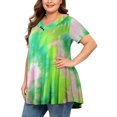 thumbnail image 4 of Héliisoer Plus Tops Taille Femmes Tie-dye Print Manches Courtes V-neck Chemisier Plissé, 4 of 9