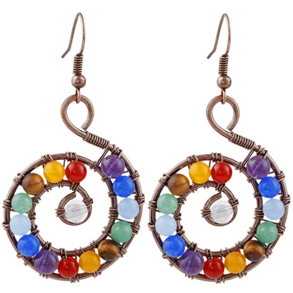 Nvzi men's and earrings, colored natural crystal round bead earrings with beaded hooks 's earrings (copper color)