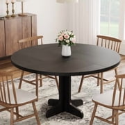 Round Dining Table for 4 People Wood Kitchen Table, 47in Rustic Kitchen Table with Wooden Tabletop and Legs, Sturdy Metal Frame, Multifunctional Design, Easy Assembly for Dining Room, Living Room