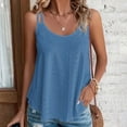 thumbnail image 2 of Mrat Débardeurs en Lin Mode Femmes Décontracté Broderie Col Rond Bretelles Gilets Sans Manches T-Shirt Hauts d'Été Sans Manches Basique Ajusté T-Shirts S-20 Bleu TG, 2 of 6