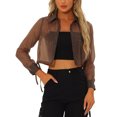 thumbnail image 1 of INSPIRE CHIC Chemisier à Col Pointu en Maille Transparente à Manches Longues pour Femmes TP Marron, 1 of 6