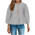 thumbnail image 1 of Birdeem Blouse pour Femmes Chemise à Manches Longues Rayée Décontractée avec Cordon de Serrage et Manches Bouffantes, 1 of 1