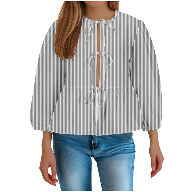 Birdeem Blouse pour Femmes Chemise à Manches Longues Rayée Décontractée avec Cordon de Serrage et Manches Bouffantes
