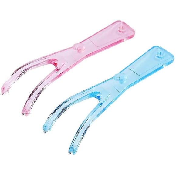 Set of 2 reusable dental floss holders (pink + blue)