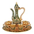 thumbnail image 1 of European Set Metal Glass Jug Set Serveware Antique Turkish Set Vintage Aureate Green, 1 of 9