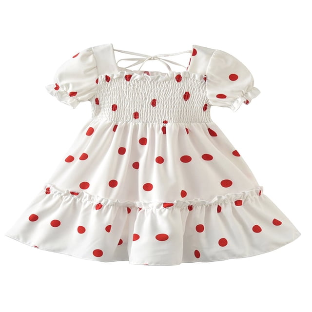Robes Décontractées pour Petites Filles à Manches Courtes à Pois Princesse Robe Stylée 0-5 Ans
