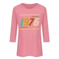 thumbnail image 4 of Uootdi Hauts pour Femmes Manches 3/4 Col Ras du Cou Imprimé Palmier Coucher de Soleil 1976 Coupe Décontractée T-Shirts Rétro Plage Vacances Cadeau, 4 of 5