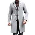 thumbnail image 1 of Lovzfmll Men's Wool Trench Coat Notched Lapel Button Front Pockets Long Gray, L, 1 of 8