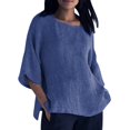 thumbnail image 1 of JIRNDf Hauts pour Femmes T-Shirts d'Été Tendance Col Rond Imprimé Floral Tunique en Lin Ample Blouse Décontractée Bleue XXXXL, 1 of 4