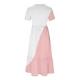 thumbnail image 3 of Besolor Robe d'Été Décontractée pour Femme à Blocs de Couleur, Manches Courtes, Col Ras du Cou, Plissée, Fluide, à Étages, Maxi avec Poches, 3 of 4