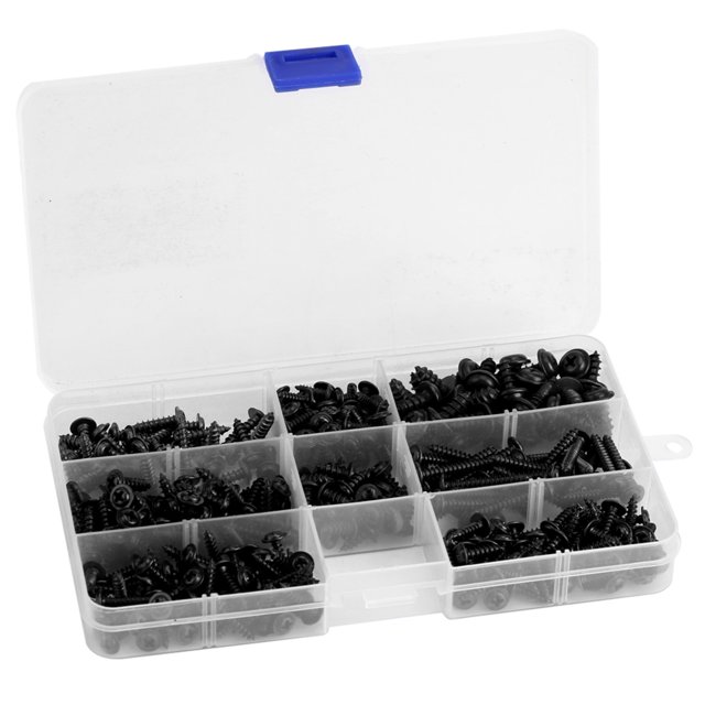 Jeu de Vis Autotaraudeuses, 340pcs Vis Autotaraudeuses à Bride Vis Noires Assorties à Sa Promesse