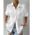thumbnail image 4 of 2025 Chemise d'Été Unie pour Femmes, Chemise d'Été pour Femmes Ample Grande Taille à Manches Mi-Longues, Chemise pour Femmes Grande Taille en Texture de Coton, Chemise Habillée, Hauts pour Femmes Chic Décontracté, 4 of 4