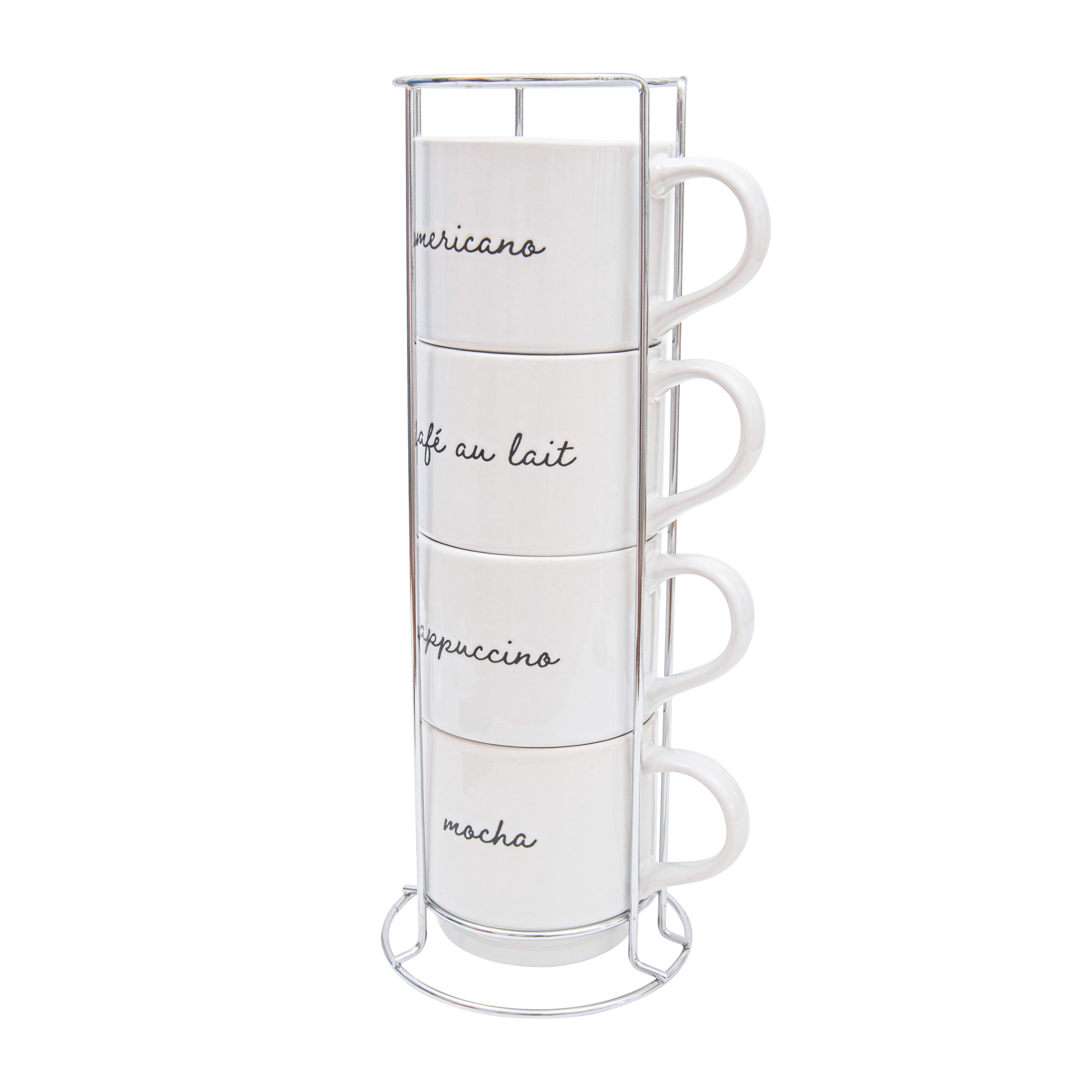 HomeTrends Mugs Empilable Emsemble 4 pièces avec Support en métal argenté