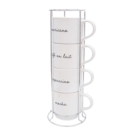 HomeTrends 4 pc stackable mugs with silver metal stand