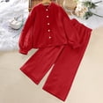 thumbnail image 2 of vdgthytj Toddler Boy Girl Fall Spring Clothes Kids Long Sleeve Button down Shirt and Wide Leg Pants 2PCS Lounge Outfit, 2 of 9