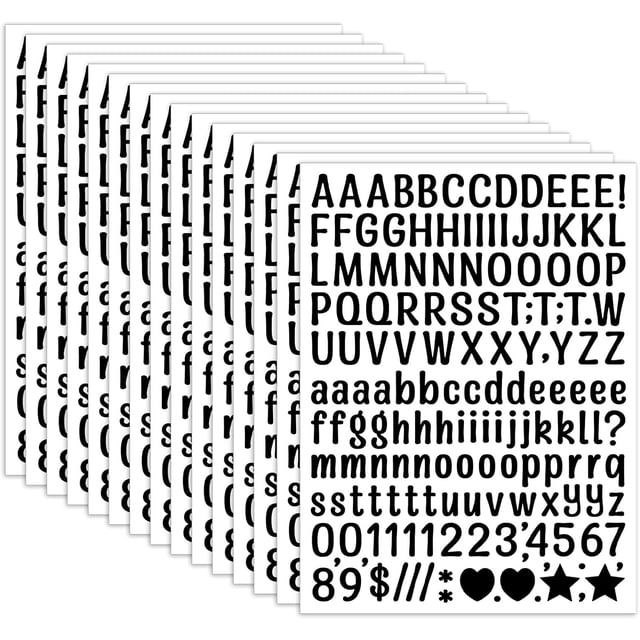 20-Sheet Pack of Small Letter Stickers — Artistic-Font Black Vinyl Self-Adhesive Letters & Numbers, Suitable for Various Crafts, Outdoor Signage, Mailboxes, Windows, Doors, Cars, and Poster Boards.