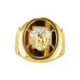 thumbnail image 1 of RYLOS Men's Rings Yellow Gold Plated Silver Christ Head Religious Ring With Diamonds and  Tiger Eye Tiger Eye Designer Men's Jewelry Size 11, 1 of 6