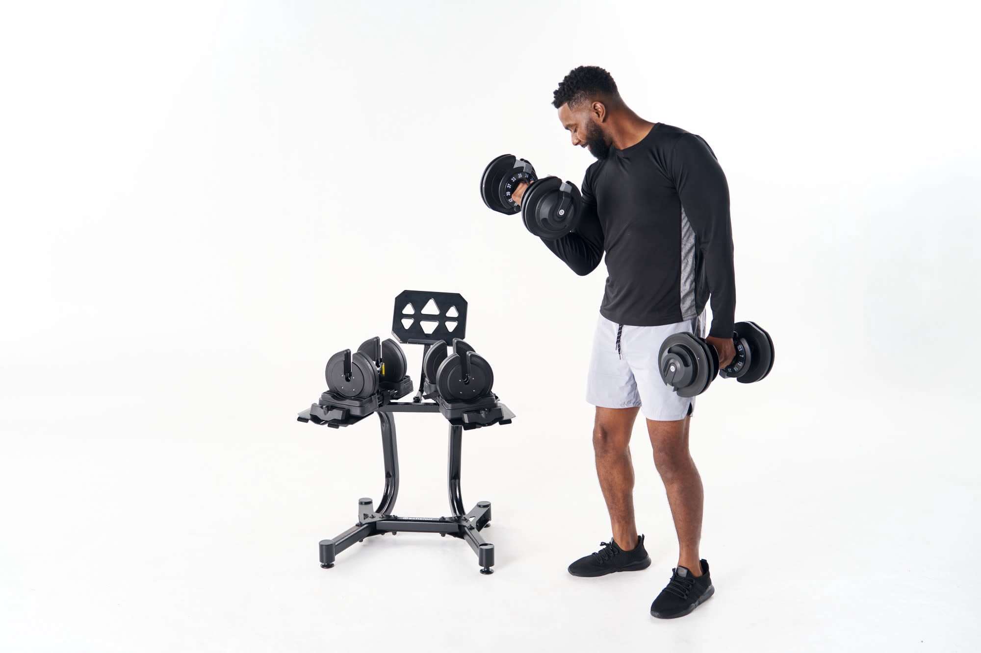 Echelon Adjustable Dumbbells Set 7–52.5 lbs with Stand, Quick Weight Adjustment, Space-Saving Design