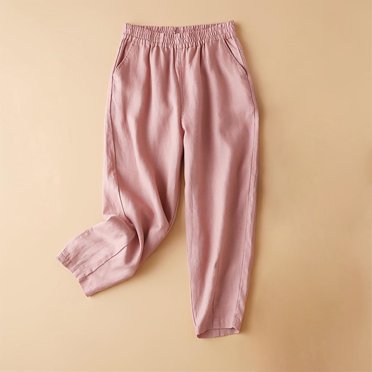 Weiqiqre Cotton Linen Pants for Women, Women's Loose High Waisted Cotton Linen Wide Leg Capris Solid Color Pants Discount