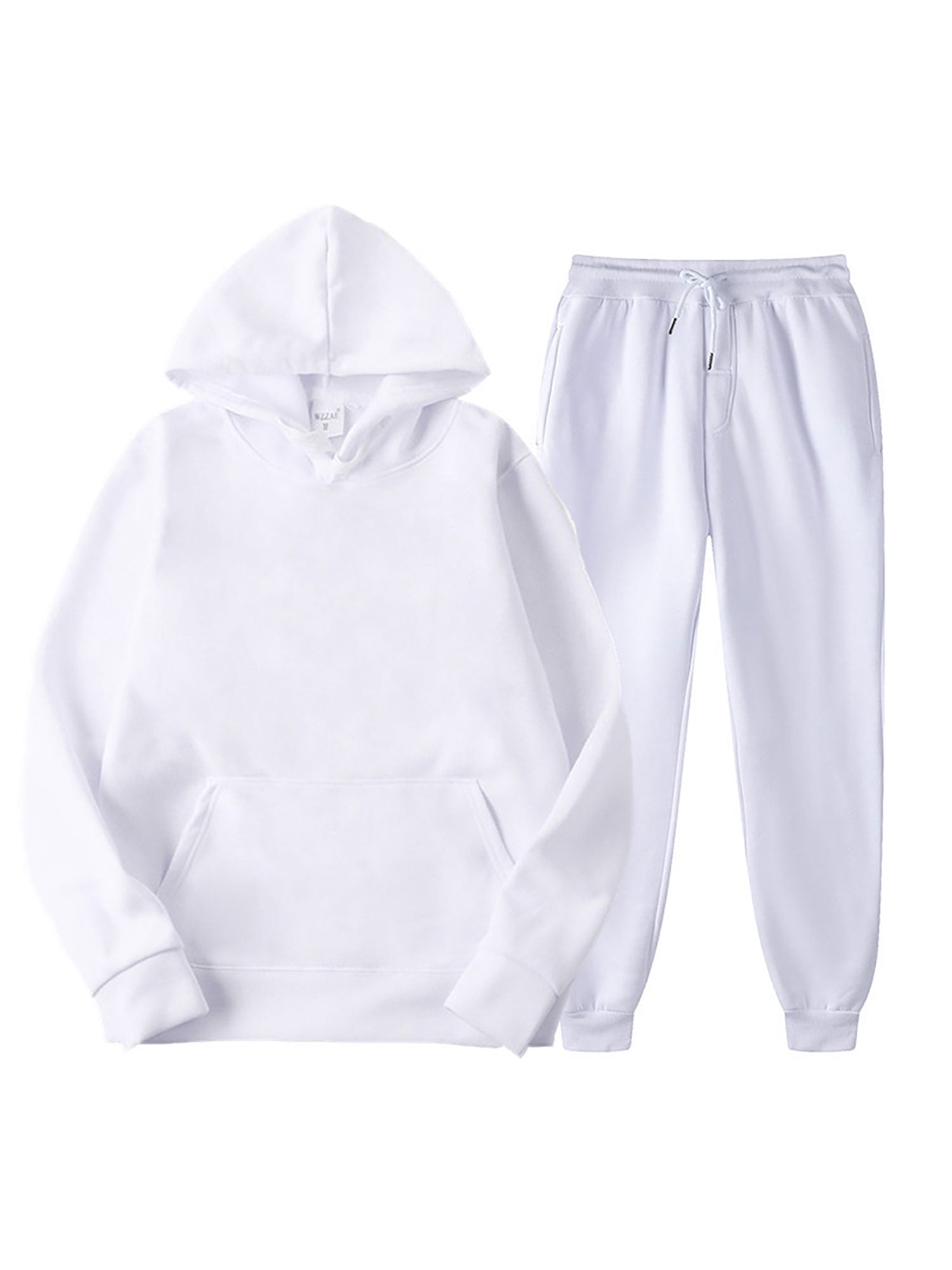 Innerwin Sweatshirts+Pant Outfits Two Pieces Men Tracksuit Set Sports 2 Pcs Fleece Jogger Sets White XL