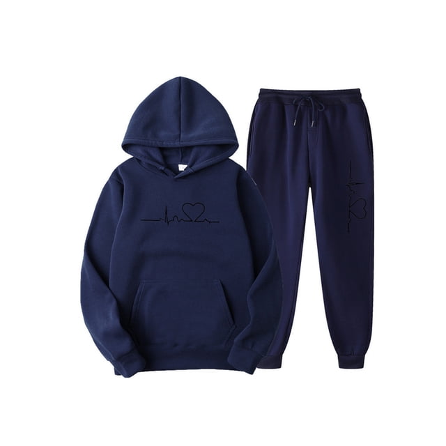 Bellella Ladies Tracksuit Sets Long Sleeve Sweatsuits Drawstring Two Piece Outfit Jogger Set Sweatshirts And Sweatpants Navy Blue XL