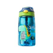 16.9oz Children‘S Water Bottle With Straw鈥?Bpa-Free Wide Mouth  Lightweight  Leak-Proof  Water Bottle With Cartoon Dinosaur Print For Girls And Boys