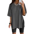 thumbnail image 2 of WEIYLL Womens T Shirts Oversize Sports Summer Solid Tunic Loose With Slits Grey Tee Sizes M, 2 of 4