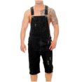 thumbnail image 1 of Pisexur Men Casual Fashion Solid Breast Pocket Denim Ripped Shorts Straight Type Overalls, 1 of 8