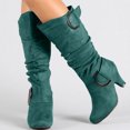 thumbnail image 1 of LSLJS Women's Winter Warm High Heel Straight Leather Belt Buckle Suede Thick Heel Knight, 1 of 3