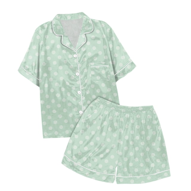 MIASHUI Ensemble de Pyjama 2 Pcs pour Garçons et Filles à Pois, Chemise de Nuit Boutonnée, Vert, 6-7 Ans