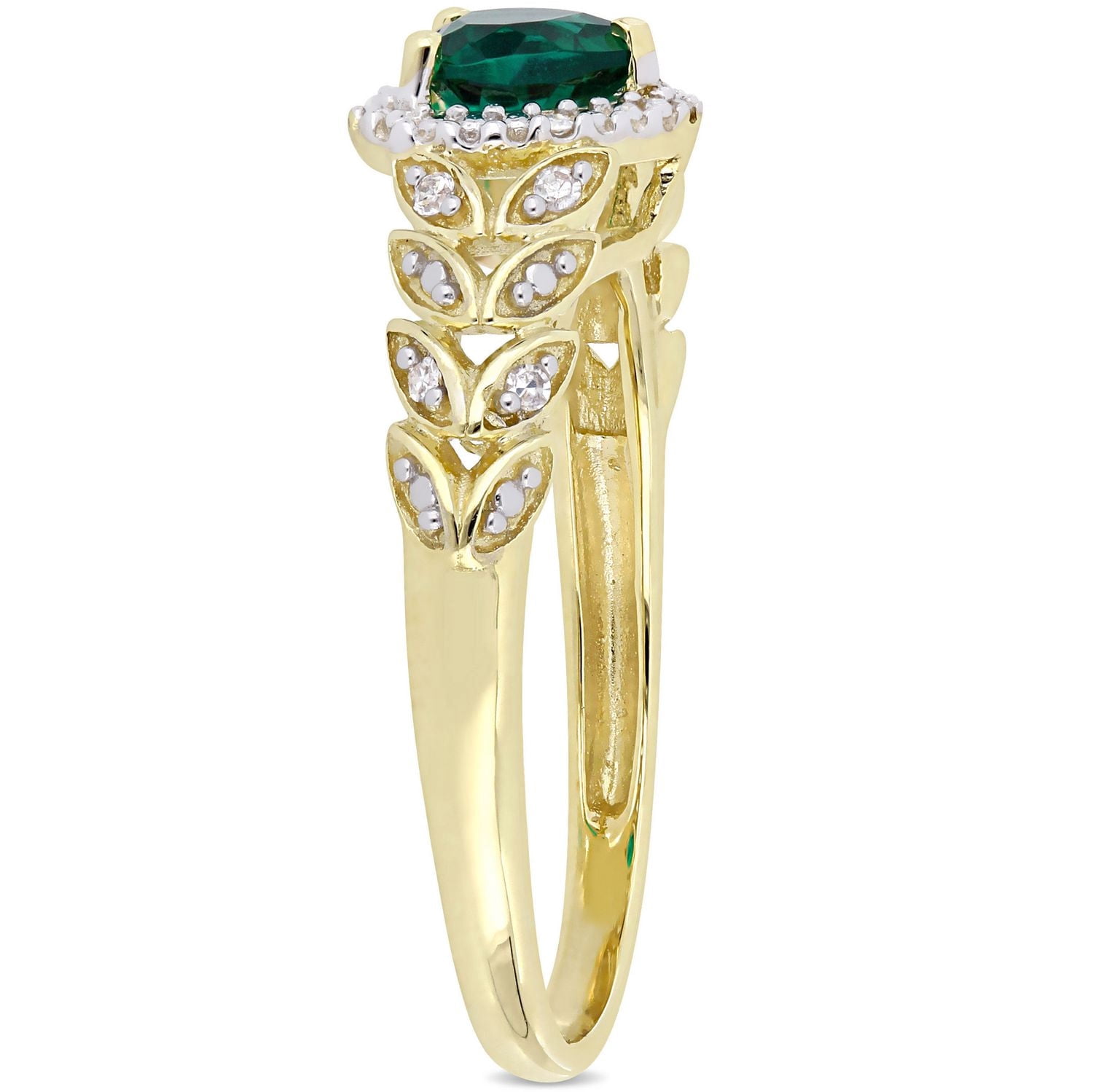 Bague auréole de forme cœur Tangelo avec émeraude synthétique 2/5 CT PBT et accents de diamants en or jaune 10K