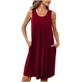 thumbnail image 1 of Dvkptbk Robe d'Été de Plage pour Femme 2024 Décontractée à Col Rond à Manches Courtes Robe Débardeur Mini Robes Fluide à Volants Boho Robe Soleil avec Poches P-2TG, 1 of 7