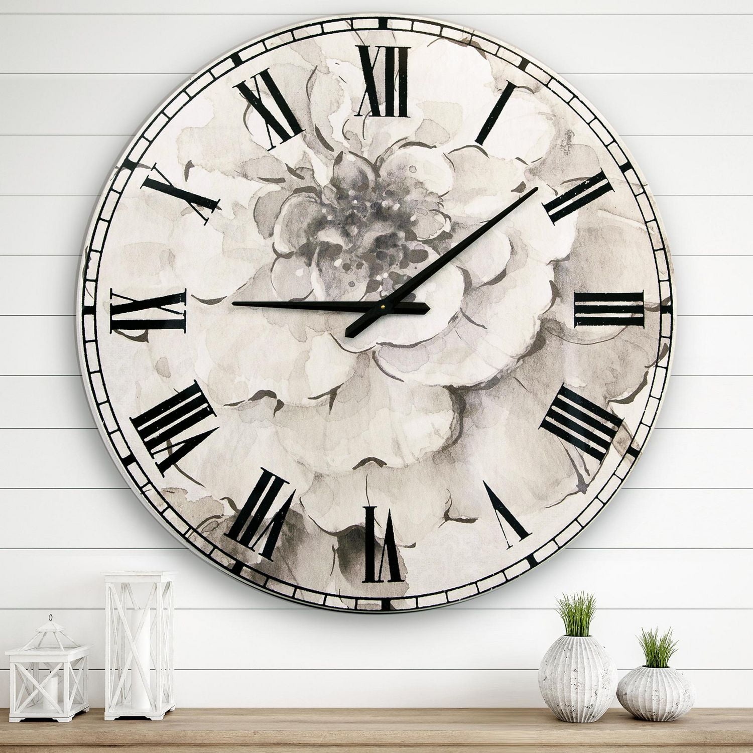 Designart Pivoines grises Indigold I horloge murale