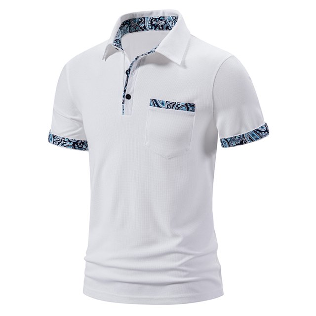 Shirts for Men Casual Patchwork Print Button Turn-down Collar Shorts Sleeves T Shirt Pullover Blouse