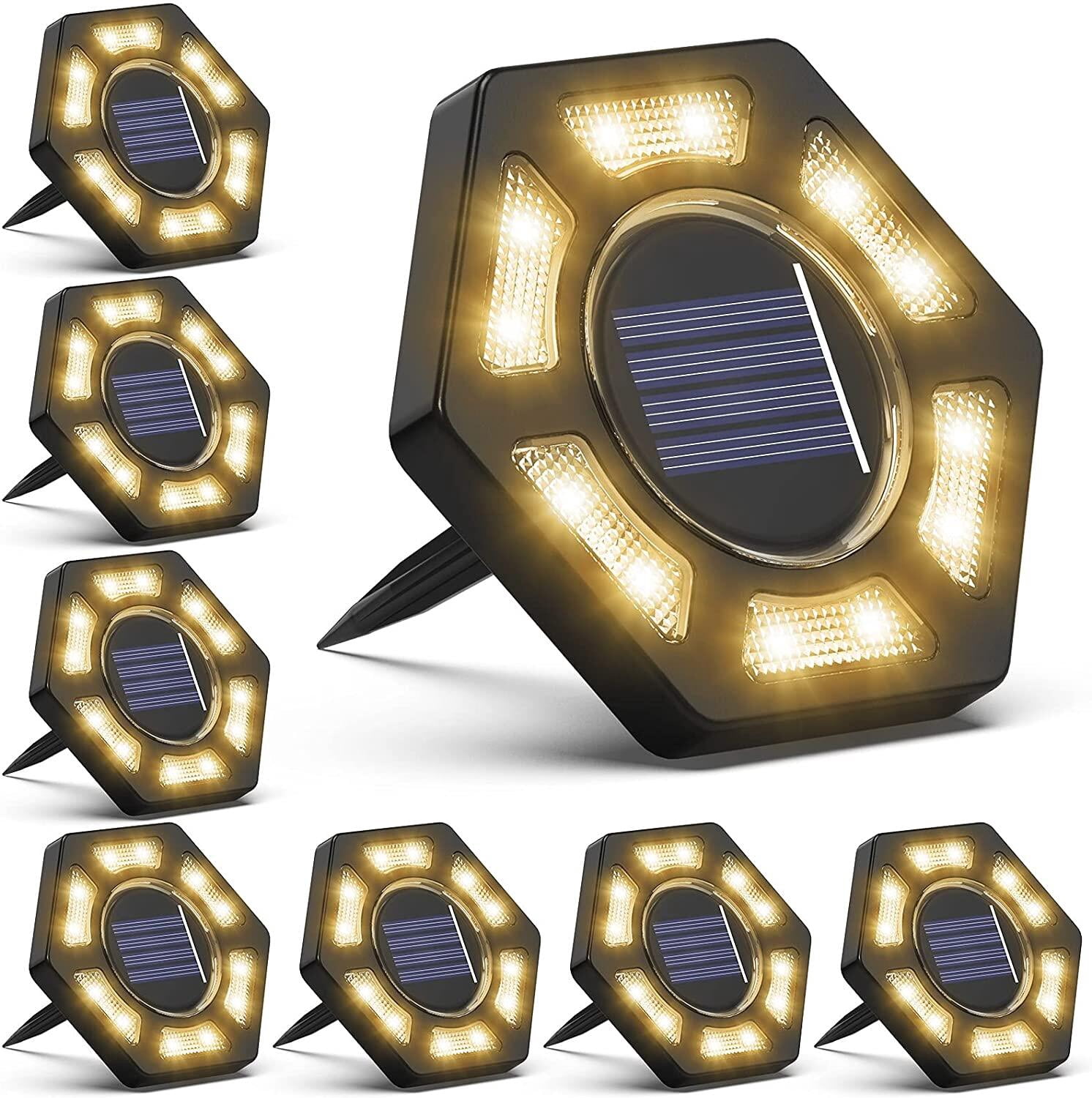 Solar Ground Lights, 8 Pack Solar Disk Lights Solar Lights Outdoor 12 LED Garden Lights,Waterproof