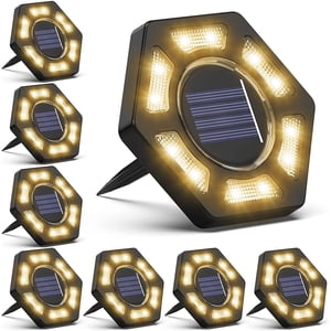 Lumières solaires au sol 8 Pack Lampes à disque solaire Lumières solaires à l'extérieur 12 LED Lumières de jardin, Étanche