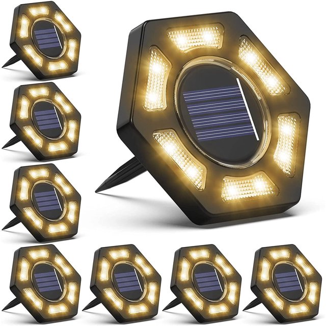 Solar Ground Lights, 8 Pack Solar Disk Lights Solar Lights Outdoor 12 LED Garden Lights,Waterproof