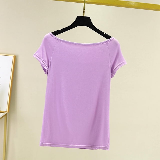 TACILIP Pyjamas pour Femmes Manches Cap Été Hauts Col Bateau T-Shirts Tenues Mode Vêtements de Nuit