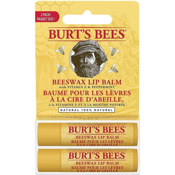 Burt's Bees 100% Natural Moisturizing Lip Balm, Original Beeswax with Vitamin E and Peppermint Oil - 2 pack