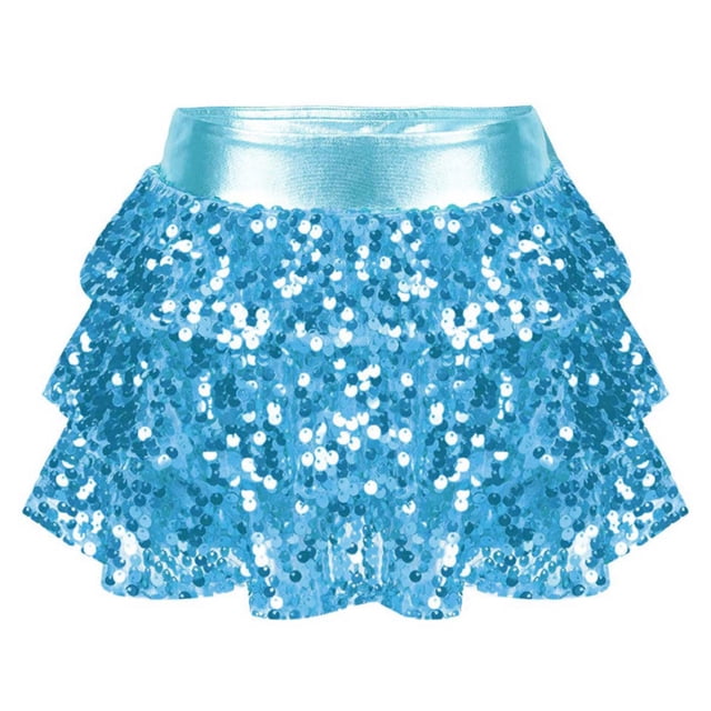 YONGHS Jupe Tutu à Paillettes pour Filles, Jupe de Danse à Volants, Robe de Ballet Bleu Clair 10