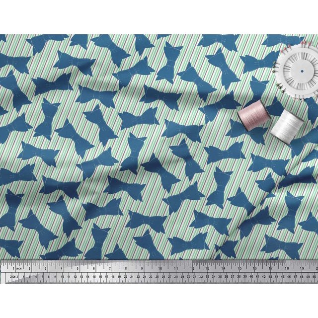 Soimoi Green Modal Satin Fabric Bow & Stripe Print Fabric by Yard 42 Inch Wide