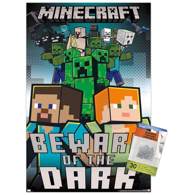 Minecraft - Beware Of The Dark Wall Poster with Magnetic Frame, 22.375" x 34"